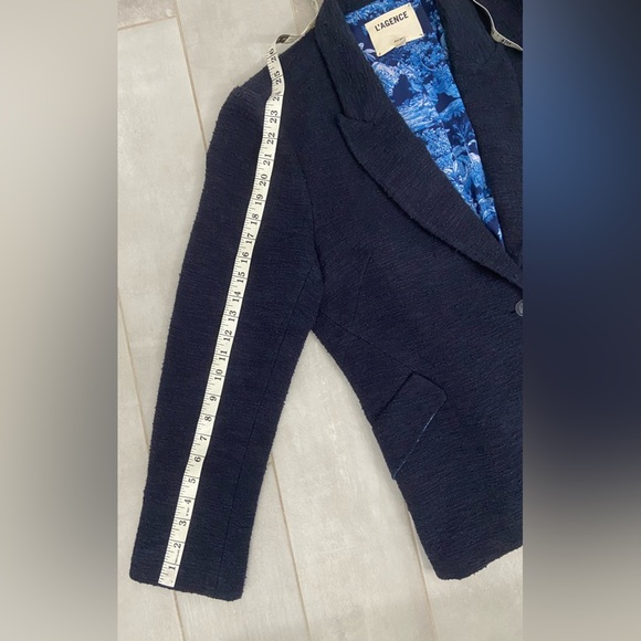 L'AGENCE Chamberlain Boucle Tweed Blazer Jacket Navy Blue Size 14 - Picture 8 of 11